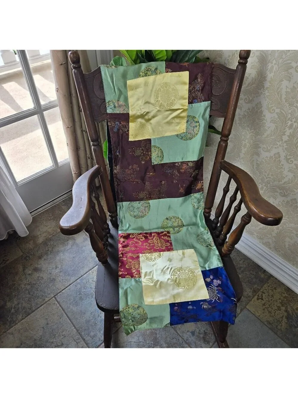 Bistro Table Runner Colorful Patchwork Asian Design Silky Feel 14